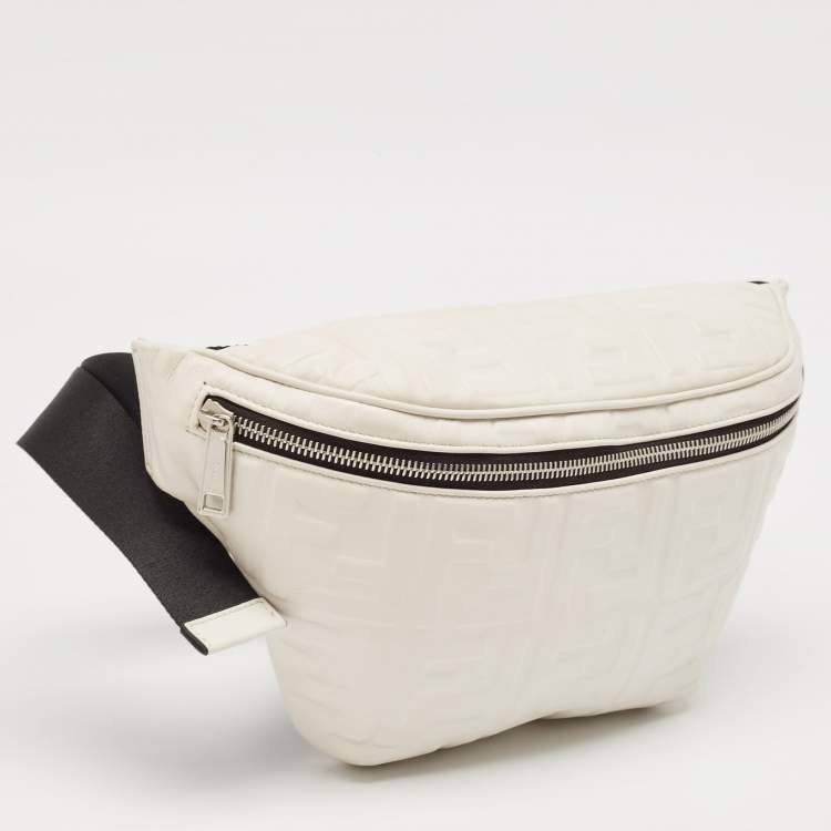 Pre Owned Fendi White/Black Zucca Embossed Leather and Mesh Belt Bag
