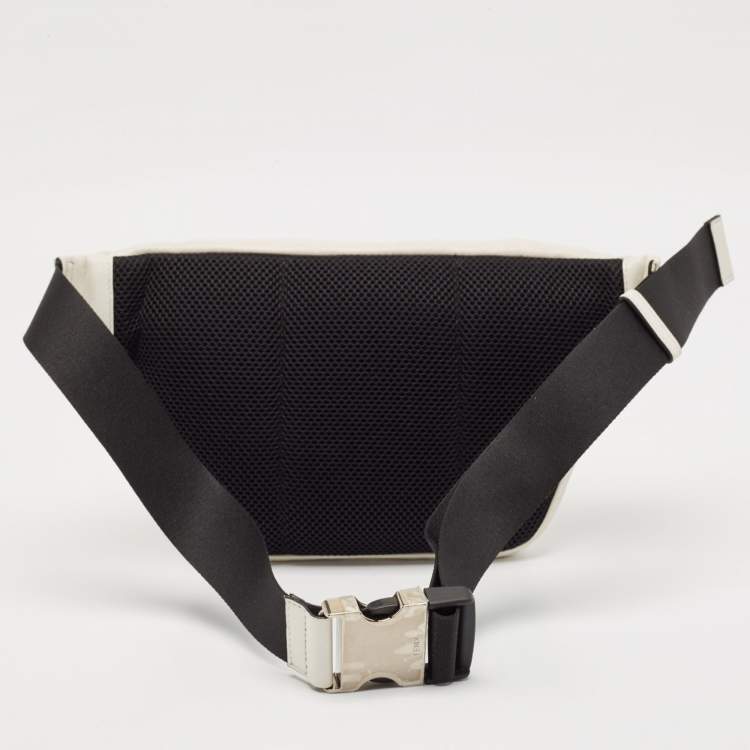 Pre Owned Fendi White/Black Zucca Embossed Leather and Mesh Belt Bag