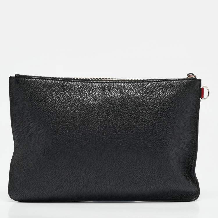 Pre Owned Fendi Black Leather Joker Slim Pouch