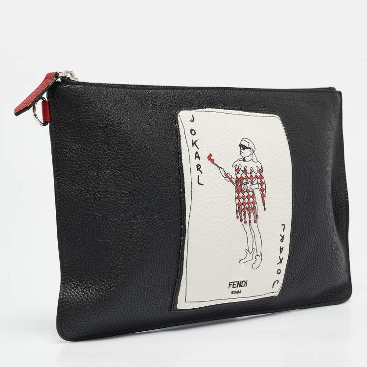 Pre Owned Fendi Black Leather Joker Slim Pouch