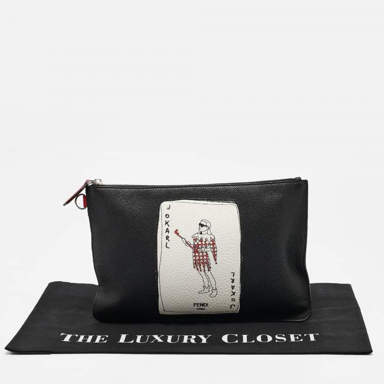 Pre Owned Fendi Black Leather Joker Slim Pouch