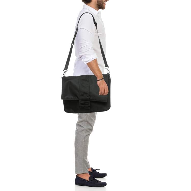 Pre Owned Fendi Black Econyl Baguette Messenger Bag