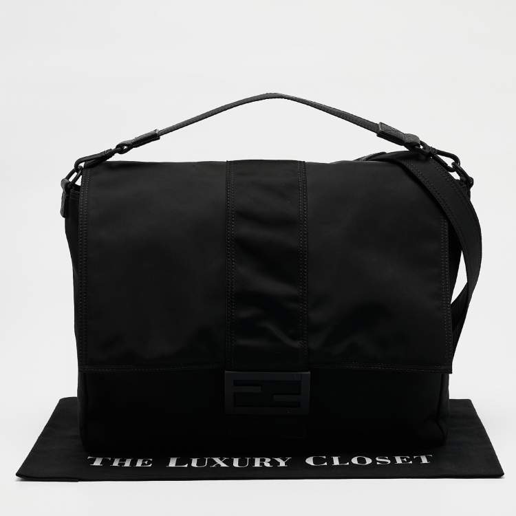 Pre Owned Fendi Black Econyl Baguette Messenger Bag