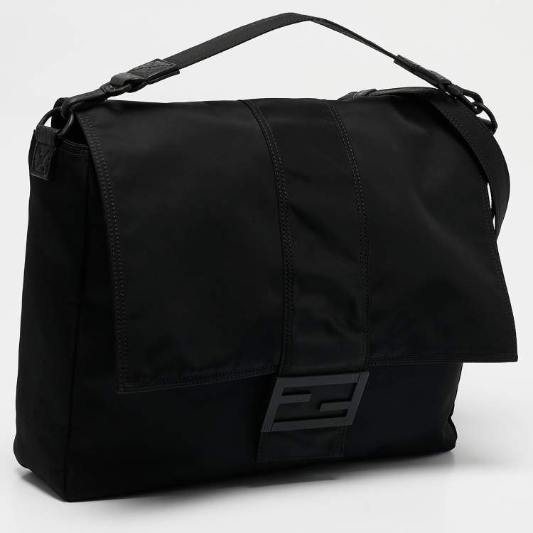 Pre Owned Fendi Black Econyl Baguette Messenger Bag