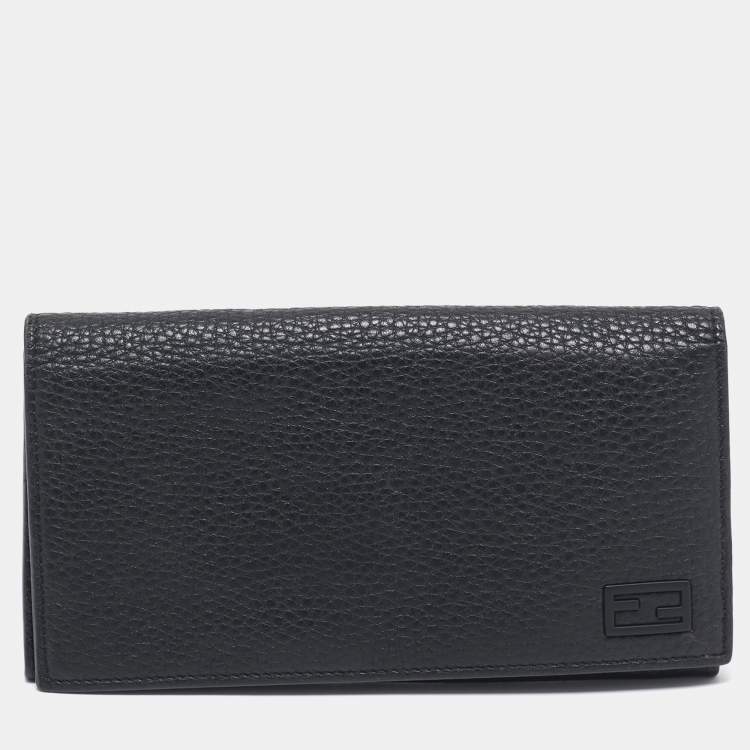 Pre Owned Fendi Black Leather Bifold Long Wallet