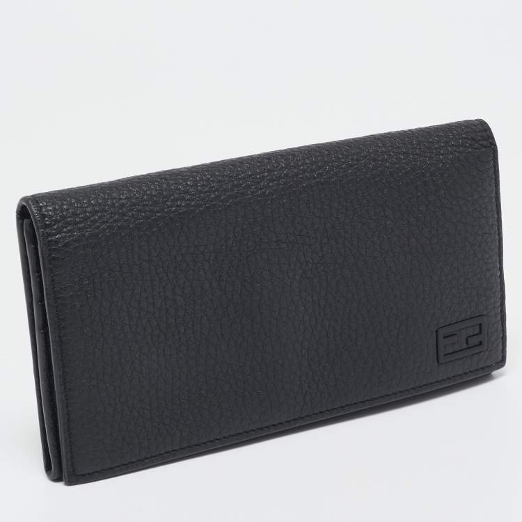 Pre Owned Fendi Black Leather Bifold Long Wallet