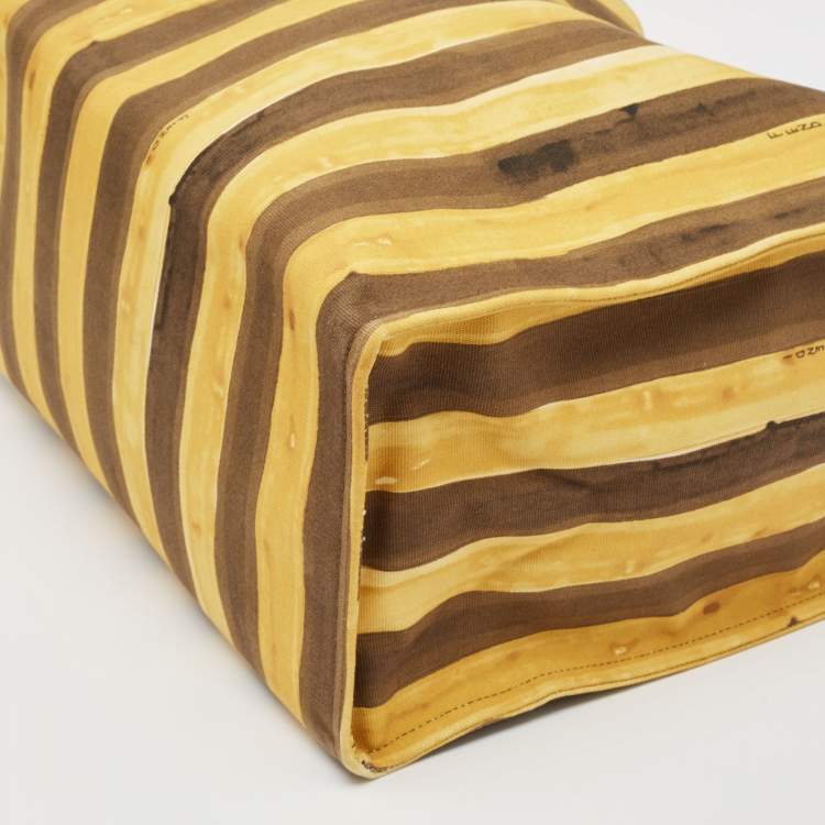 Pre Owned Fendi Yellow/Brown Fabric and Leather Stripe Shopper Tote