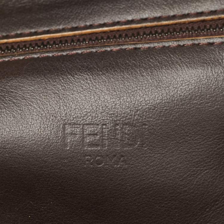 Pre Owned Fendi Yellow/Brown Fabric and Leather Stripe Shopper Tote
