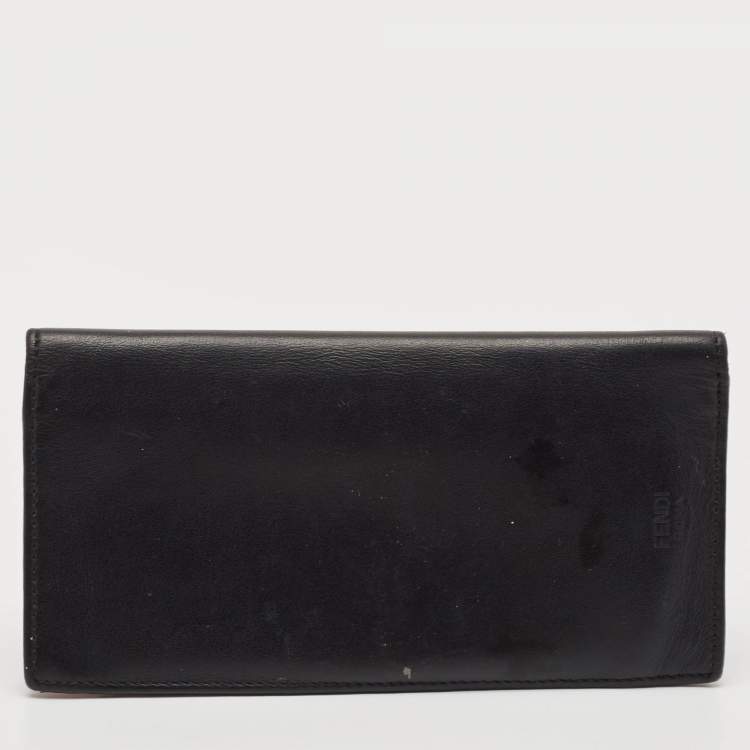 Pre Owned Fendi Black/Yellow Leather Monster Continental Wallet