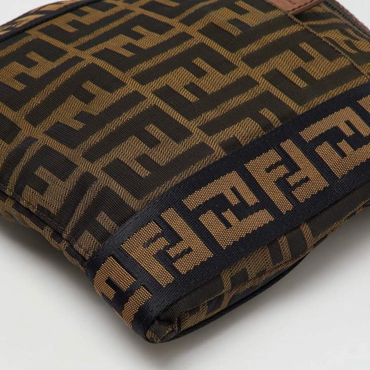 Pre Owned Fendi Tobacco Zucca Canvas and Leather Flat Messenger Bag