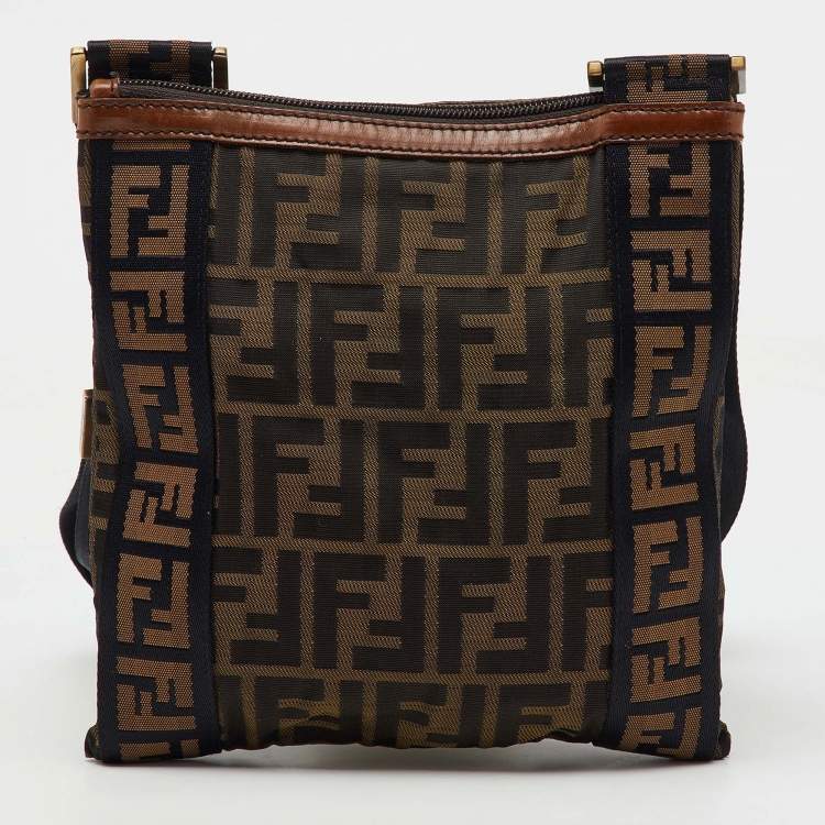 Pre Owned Fendi Tobacco Zucca Canvas and Leather Flat Messenger Bag