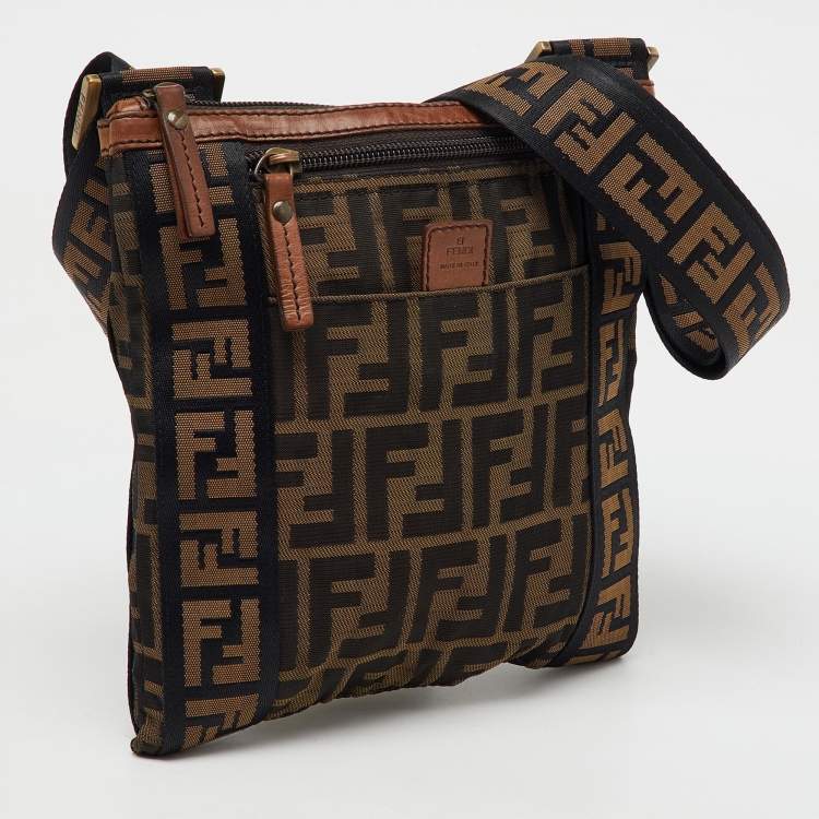 Pre Owned Fendi Tobacco Zucca Canvas and Leather Flat Messenger Bag