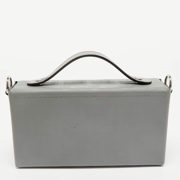Pre Owned Fendi Grey FF Embossed Leather Soft Trunk Baguette Bag