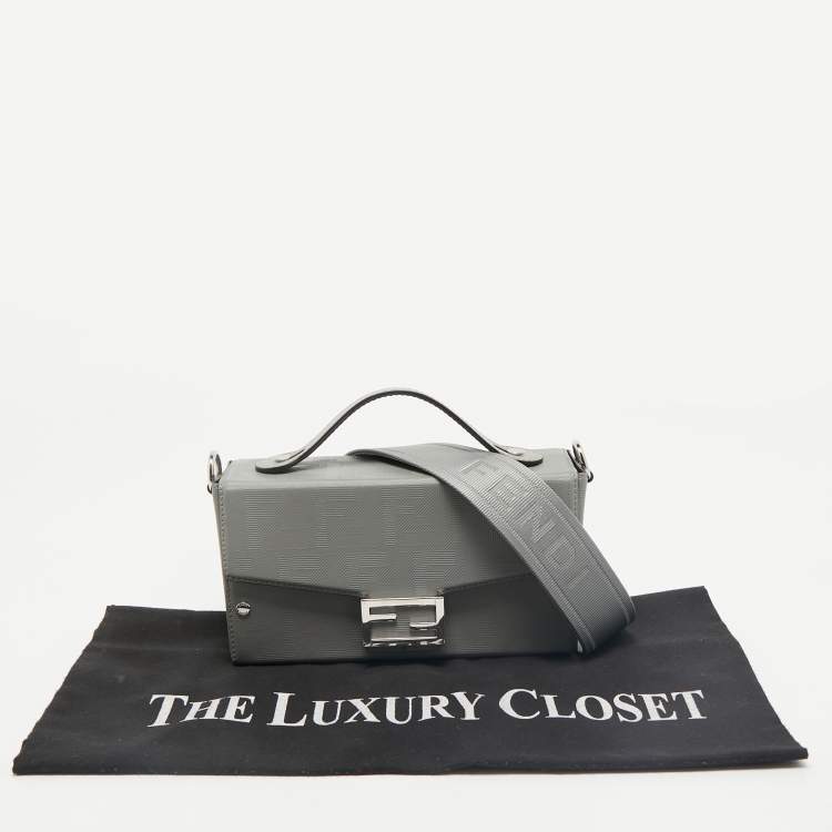 Pre Owned Fendi Grey FF Embossed Leather Soft Trunk Baguette Bag