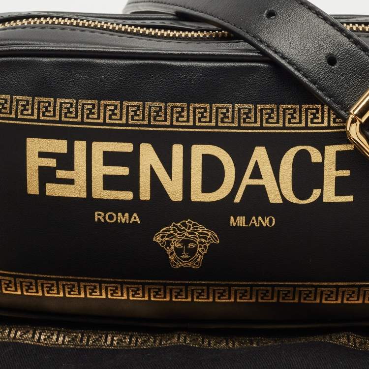 Pre Owned Fendi x Versace Black/Gold Leather Fendace Camera Crossbody Bag