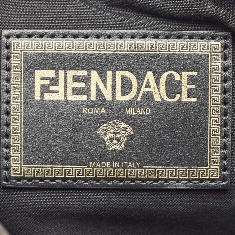 Pre Owned Fendi x Versace Black/Gold Leather Fendace Camera Crossbody Bag