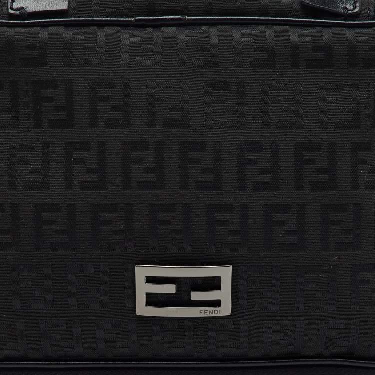 Pre Owned Fendi Black Zucchino Canvas and Leather Zip Around Pouch