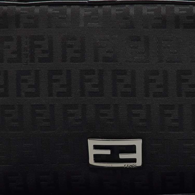 Pre Owned Fendi Black Zucchino Canvas and Leather Zip Around Pouch