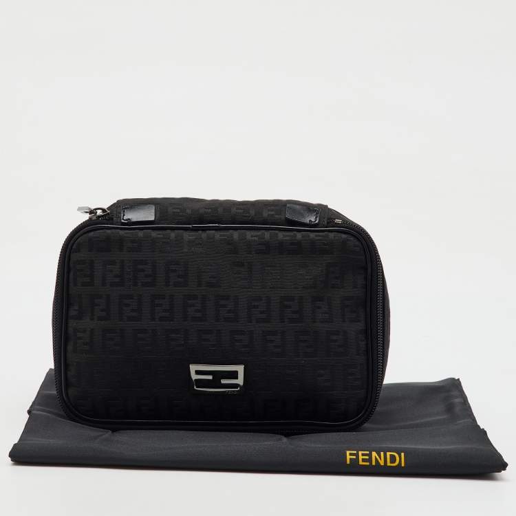 Pre Owned Fendi Black Zucchino Canvas and Leather Zip Around Pouch