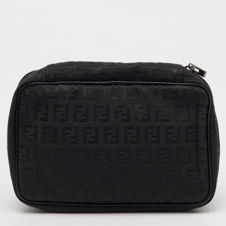Pre Owned Fendi Black Zucchino Canvas and Leather Zip Around Pouch