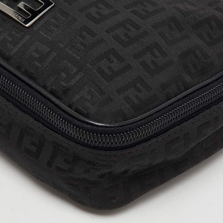 Pre Owned Fendi Black Zucchino Canvas and Leather Zip Around Pouch