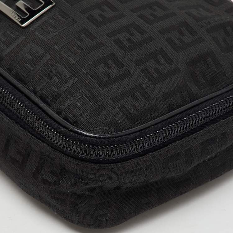 Pre Owned Fendi Black Zucchino Canvas and Leather Zip Around Pouch