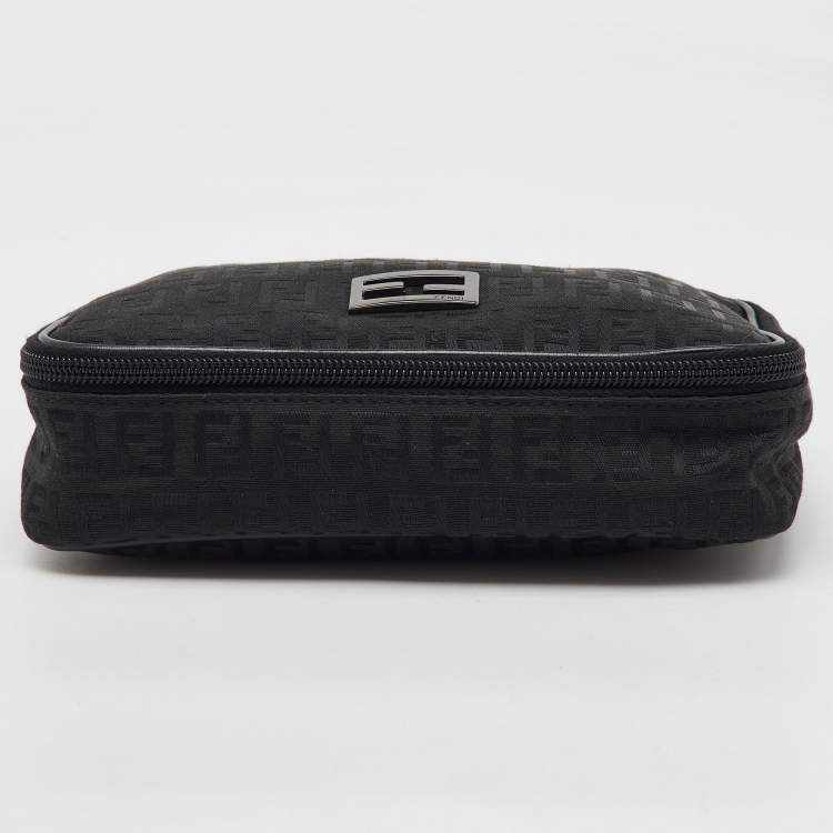 Pre Owned Fendi Black Zucchino Canvas and Leather Zip Around Pouch