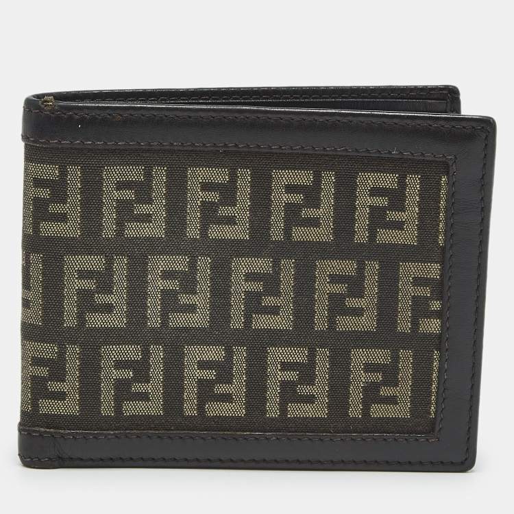 Pre Owned Fendi Tobacco Zucchino Fabric and Leather Bifold Wallet