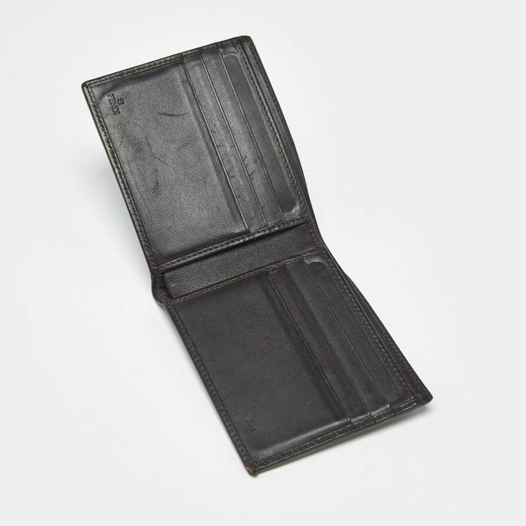Pre Owned Fendi Tobacco Zucchino Fabric and Leather Bifold Wallet