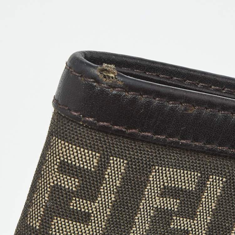 Pre Owned Fendi Tobacco Zucchino Fabric and Leather Bifold Wallet