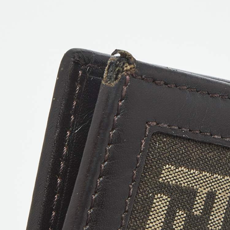 Pre Owned Fendi Tobacco Zucchino Fabric and Leather Bifold Wallet