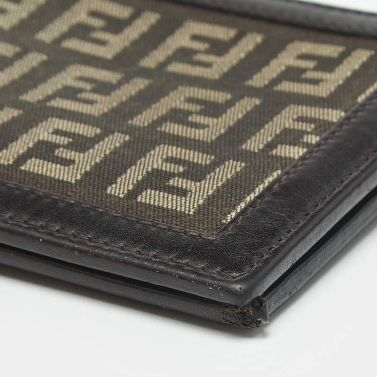 Pre Owned Fendi Tobacco Zucchino Fabric and Leather Bifold Wallet