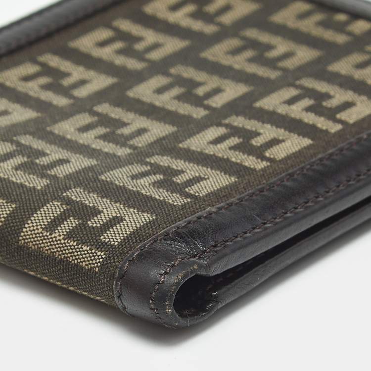 Pre Owned Fendi Tobacco Zucchino Fabric and Leather Bifold Wallet