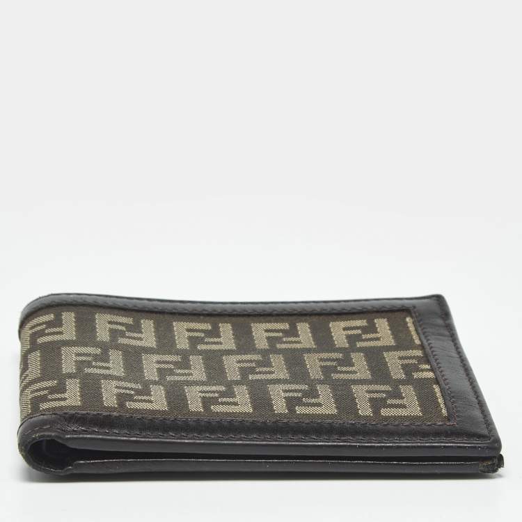 Pre Owned Fendi Tobacco Zucchino Fabric and Leather Bifold Wallet