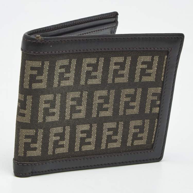Pre Owned Fendi Tobacco Zucchino Fabric and Leather Bifold Wallet