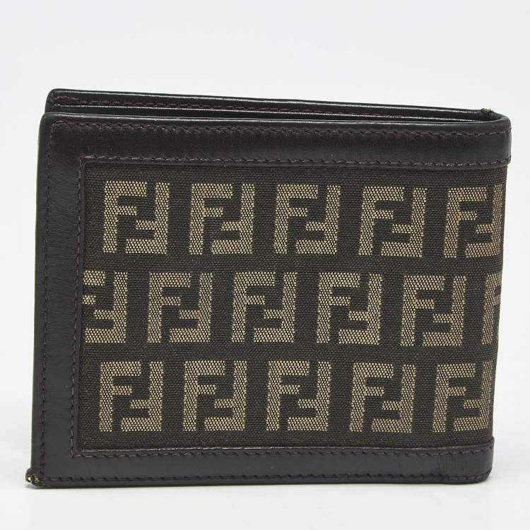 Pre Owned Fendi Tobacco Zucchino Fabric and Leather Bifold Wallet
