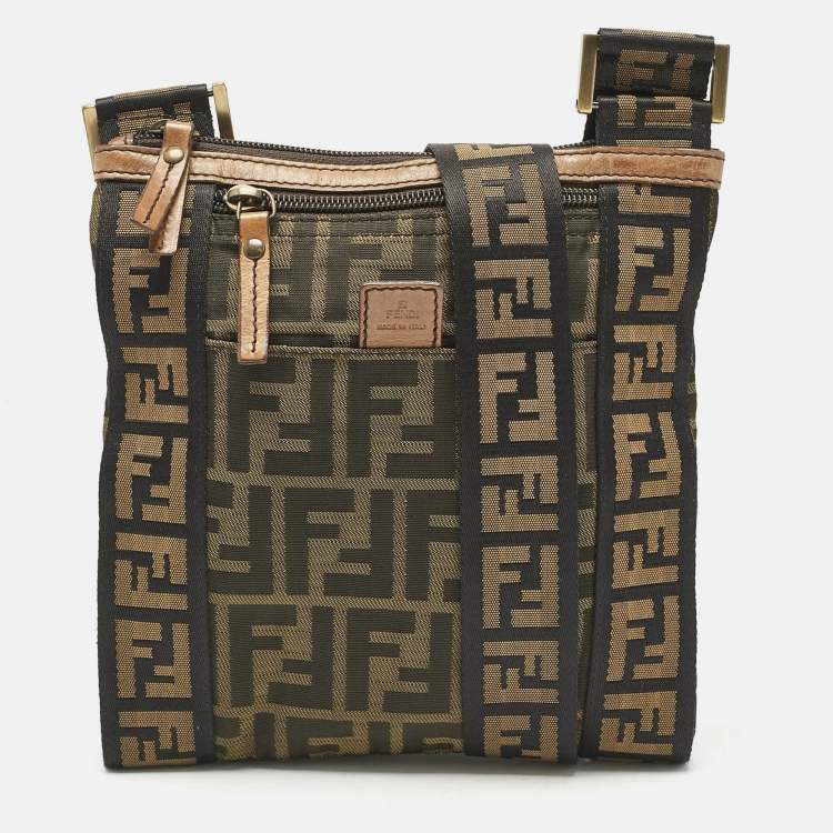 Pre Owned Fendi Tobacco Zucca Nylon Flat Crossbody Bag