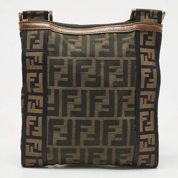 Pre Owned Fendi Tobacco Zucca Nylon Flat Crossbody Bag