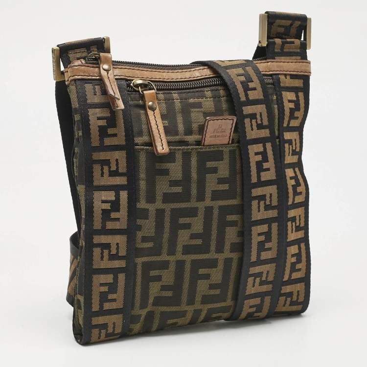 Pre Owned Fendi Tobacco Zucca Nylon Flat Crossbody Bag