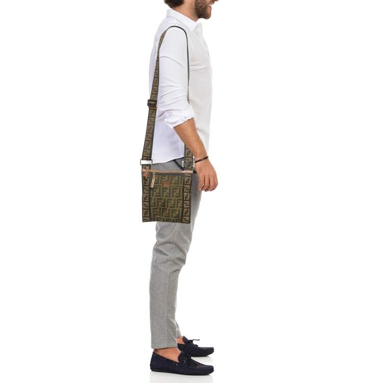 Pre Owned Fendi Tobacco Zucca Nylon Flat Crossbody Bag