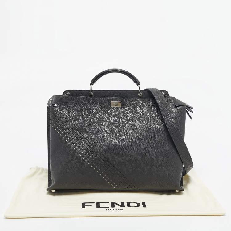Pre Owned Fendi Dark Grey Leather Peekaboo Iconic Essential Bag