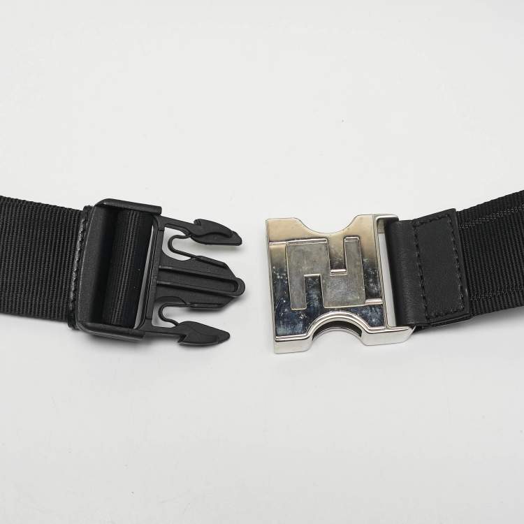 Pre Owned Fendi Black/Grey FF Coated Canvas Logo Print Belt Bag