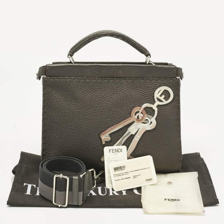 Pre Owned Fendi Dark Brown Selleria Leather Mini Peekaboo Fit Key Tote