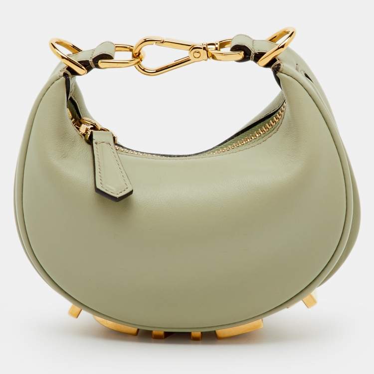 Pre Owned Fendi Pastel Green Leather Nano Fendigraphy Bag