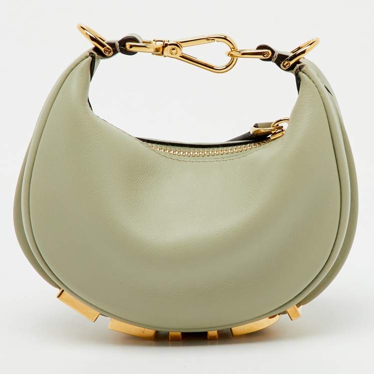 Pre Owned Fendi Pastel Green Leather Nano Fendigraphy Bag