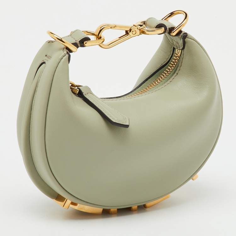 Pre Owned Fendi Pastel Green Leather Nano Fendigraphy Bag