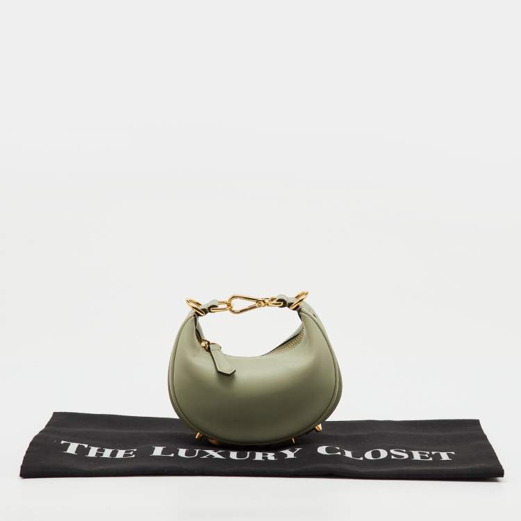 Pre Owned Fendi Pastel Green Leather Nano Fendigraphy Bag