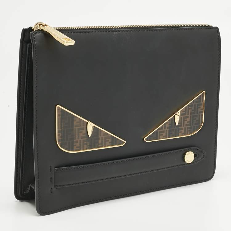 Pre Owned Fendi Black Leather Monster Clutch