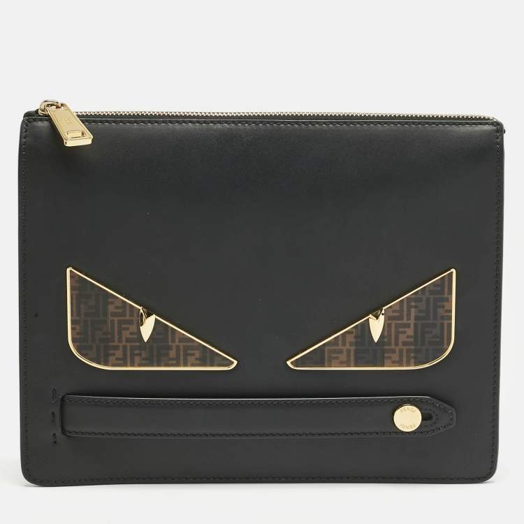 Pre Owned Fendi Black Leather Monster Clutch