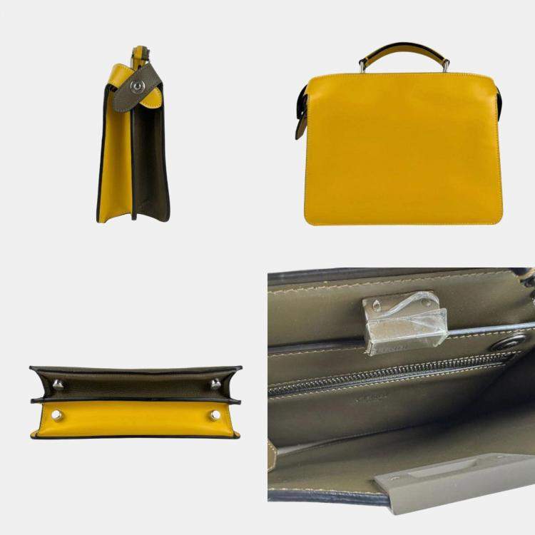 Pre Owned Fendi Peekaboo Iseeu X-Cross Leather Shoulder Bag In Khaki Yellow And Silver
